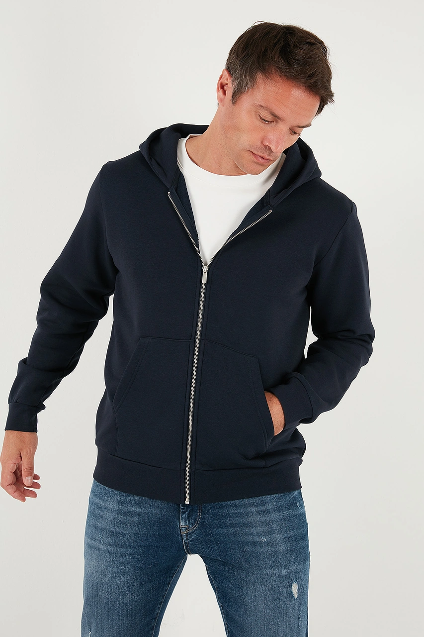 Buratti Regular Fit Kapüşonlu Fermuarlı Içi Tüylü Yumuşak Şardonlu Kışlık Erkek Sweat 5905340 Koyu Lacivert