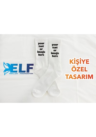 Elf Reklam Kişiye Özel Baskılı Çorap Beyaz