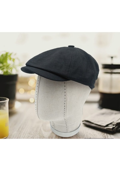 Shopiolog Erkek Siyah Keten Kasket Şapka Ilkbahar Yaz Men Linen Hat Siyah