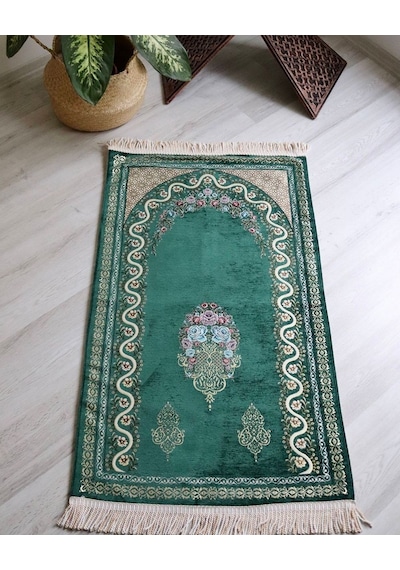Kadife Astarlı Seccade Ve Kristal Tesbih Özel Kutulu Lüks Hediyelik Çeyizlik Set Yeşil