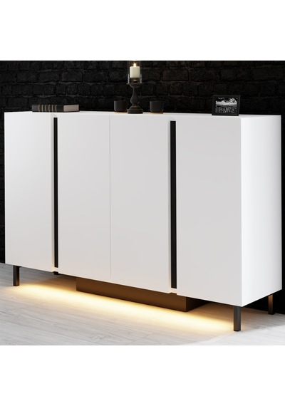 Paris Siyah Demir Ayaklı Rgb Led Işık Sistemli Beyaz Konsol Beyaz - Siyah
