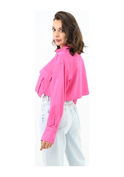 Koza Butik Kadın Crop Cep Detaylı Gömlek 1672-24 001
