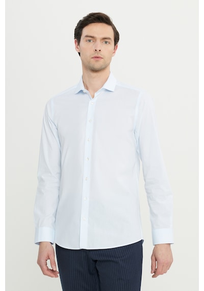 AC&Co / Altınyıldız Classics Erkek Mavı Flamlı Slim Fit Dar Kesim Düğmeli Yaka Gömlek Mavı
