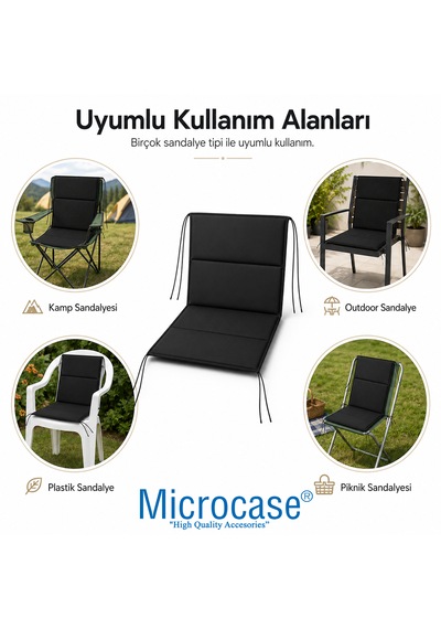 Microcase İple Sabitlemeli Katlanabilir Sırtlıklı Tasarım Kamp Sandalyesi Minderi Piknik Outdoor Balıkçılık 80x40 Cm Al5565 Yeşil