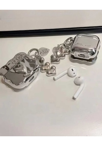 Apple Uyumlu iPhone Pro/pro2 Nesil  Koruyucu Bluetooth Kulaklık Kılıfı Aynalı Kalp Figürlü Kalp Airpods Pro/pro2 Nesil
