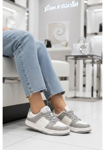 Pierre Cardin Beyaz Füme Bağcıklı Taş İşlemeli Hafif Kadın Sneaker Pcı-11505 G Beyaz