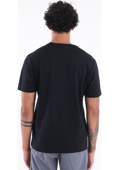 Rowinger Modal İnterlock Kumaş Minimal Logolu Bisiklet Yaka Erkek Spor T-shirt Siyah