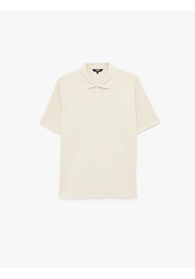 Koton Regular Fit Kısa Kollu Düğmeli Polo Yaka Tişört Bej Çizgili 6sam10072mk Ekru
