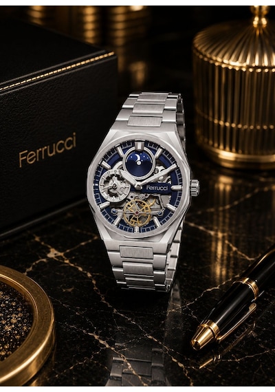 Ferrucci Otomatik Ve Kurmalı Güneş Ve Mehtap Kadranlı 2 Yıl Garantili Erkek Kol Saati Bfc.m3558.s2 Gümüş