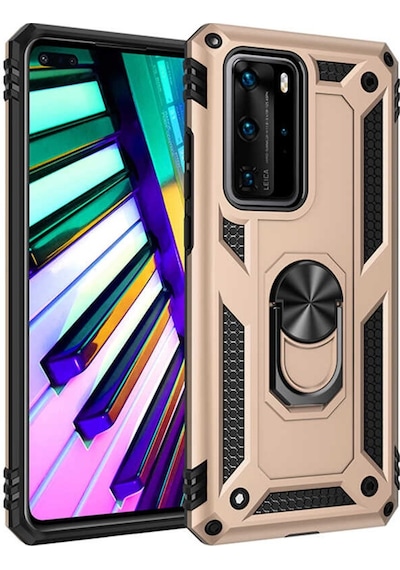 Huawei P40 Pro Kılıf Zore Vega Yüzüklü Standlı Zırh Kılıf