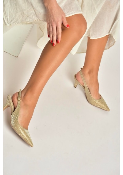 Fox Shoes Y572471514 Altın Sim Alçak Topuklu Kadın Abiye Ayakkabı Altın