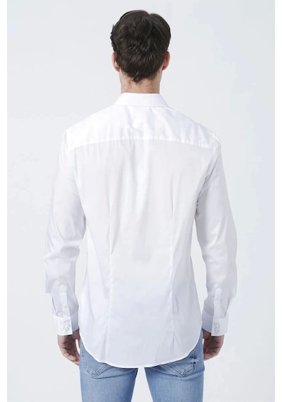 Guess Erkek Dik Yaka Slim Fit Gömlek Düz Beyaz Beyaz