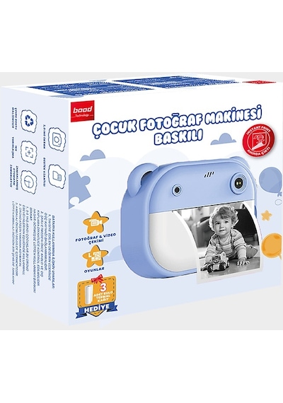 Bood B09QLTYMBH Çocuk Baskılı Fotoğraf Makinesi