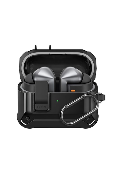 Galaxy Buds 3 Pro, Buds 3 Ve Buds 3 Fe İle Uyumlu Mandallı Kapak Kilit Sistemli Mat Dokulu Darbelere Dayanıklı Premium Silikon Kılıf
