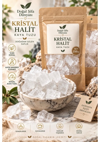 Kristal Halit Kaya Tuzu 250 Gr Sole Tuz 84 Çeşit Mineral İçerir Rafinesiz Kaynak Tuzu