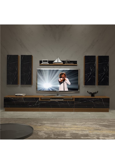 Decoraktiv Trendstyle 8ds Mdf Tv Ünitesi Tv Sehpası Ceviz - Siyah Mermer