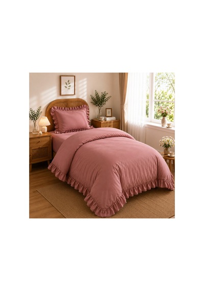 Fırfırlı Nevresim Takımı Dusty Rose Tek Kişilik 2 Parça 160 X 220 Cm Gülkurusu