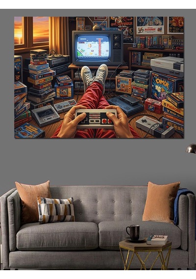 Ahşap Tablo Retro Oyun Odasında Video Keyfi