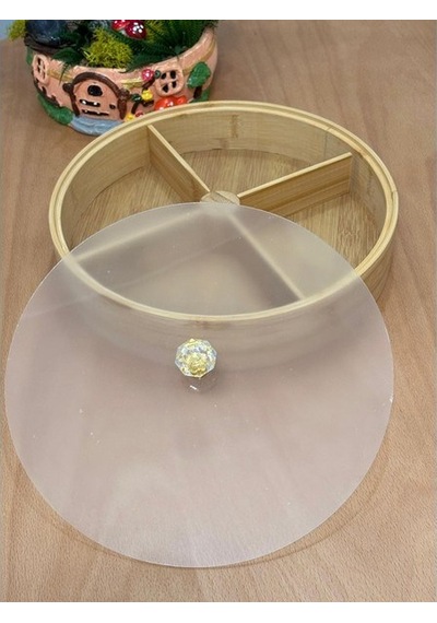 Bambu 360 Derece Döner 4 Bölmeli Kahvaltılık & Çerezlik Akrilik Kapaklı 25 Cm Bambu