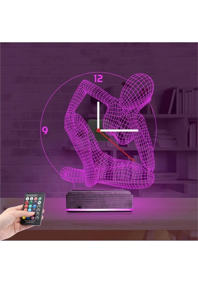 Luvivia Minimalist Kadın Heykel Saatli 3d Lamba - Masa Gece Lambası Şeffaf