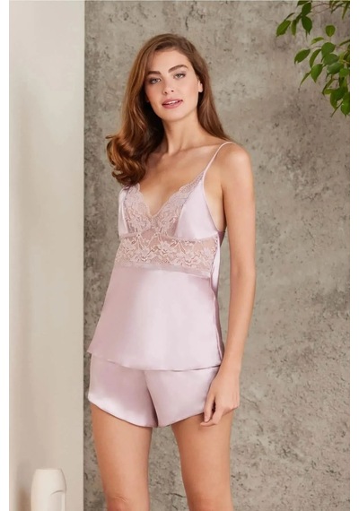 Pierre Cardin 7015 Kadın Dantelli Saten 4'lü Set-rose
