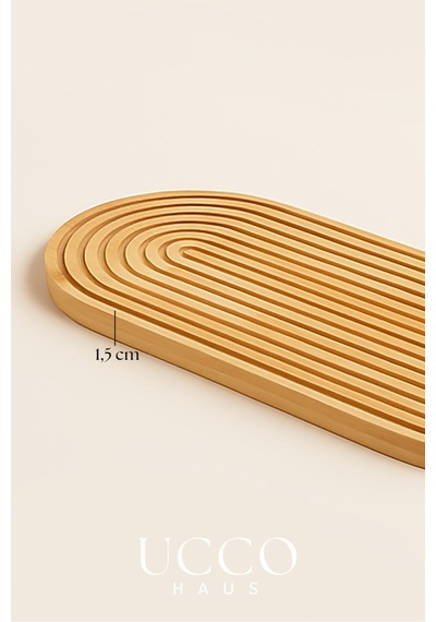 Doğal Bambu Sunumluk - 40x16x1,5cm Kahve, Tatlı & Peynir Sunumluk Oval Oluklu Servis Tabağı