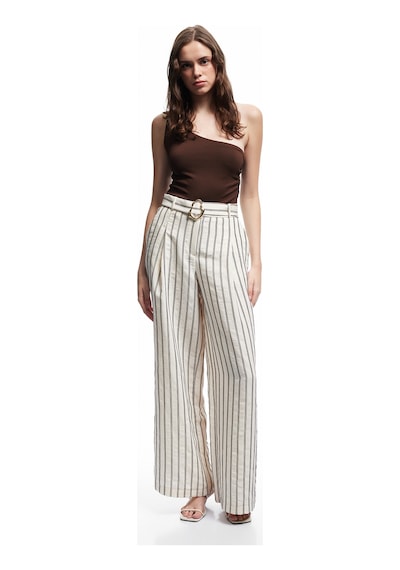 Koton Modal Kumaş Kemer Detaylı Cepli Düz Bol Paça Pantolon Kahverengi Çizgili 5sak40178ew Kahve Çizgili Koton Modal Kumaş Kemer Detaylı Cepli Düz Bol Paça Pantolon Kahverengi Çizgili 5sak40178ew Kahve Çizgili