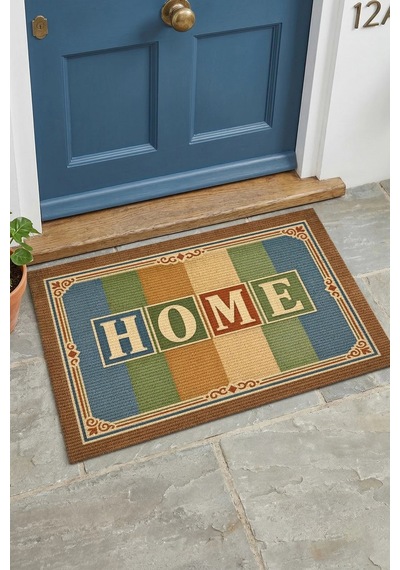 Valerine Life Home Retro Vintage Çizgili Dijital Baskılı Ev Ofis İşyeri Kapı Önü Paspası 45x70cm Kahverengi