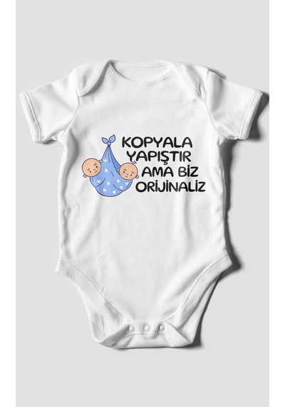 Morivokids Kopyala Yapıştır, Ama Yazılı Kısa Kollu Bebek Body %100 Pamuk Beyaz