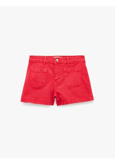 Koton Cep Detaylı Normal Bel Pamuklu Slim Fit Mini Şort Kırmızı 6sal40132mw