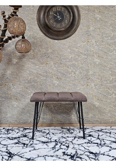 Zafir Metal Siyah Tel Ayaklı 60 Cm Puf Bench - Puf - Bench - Oturak - Mutfak Oturağı - Antre Oturağı Kahverengi
