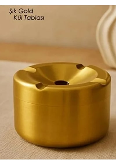 Mucit Home Gold Kapaklı Kokusuz Paslanmaz Metal Küllük Modern Ve Şık Tasarım