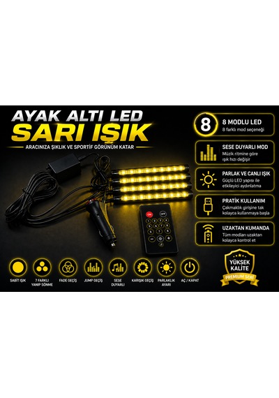 Rgb Modlu Ayak Altı Led Aydınlatma Seti Çakmaklık Girişli Kumandalı Sese Duyarlı