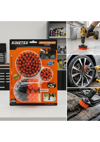 Lunaev 3 Parça Set Matkap Fırçası 1 / 4 Inc - 6.3 Mm Büyük Düz - 4 Inc Yuvarlak - 3.5 Inc Uç Fırça -