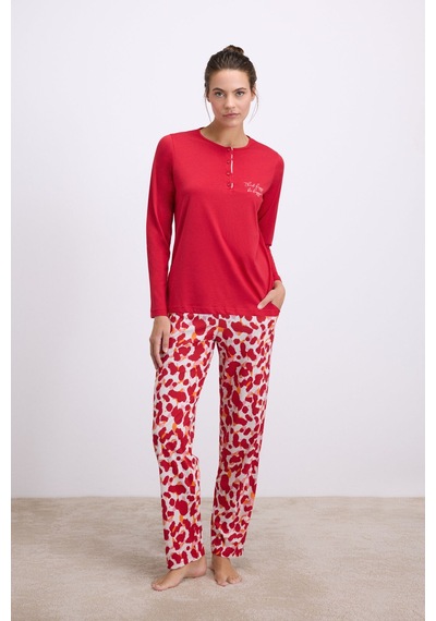 Man11562-1005 Anil Ev Giyim Anıl Kadın Uzun Kollu T-shirt Ve Desenli Pantolon Pijama Takımı Nefes Alabilen Kumaş 11562 Kırmızı Man11562-1005 Anil Ev Giyim Anıl Kadın Uzun Kollu T-shirt Ve Desenli Pantolon Pijama Takımı Nefes Alabilen Kumaş 11562 Kırmızı