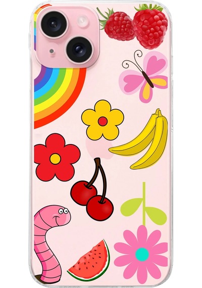 Apple Uyumlu iPhone 15 İle 1mm Slim Fit Water Color 5 Baskılı Şeffaf Kılıf