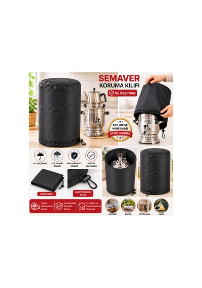 Semaver Koruma Kılıfı Su Geçirmez Siyah Dış Mekan Kamp Bahçe Koruyucu Örtü