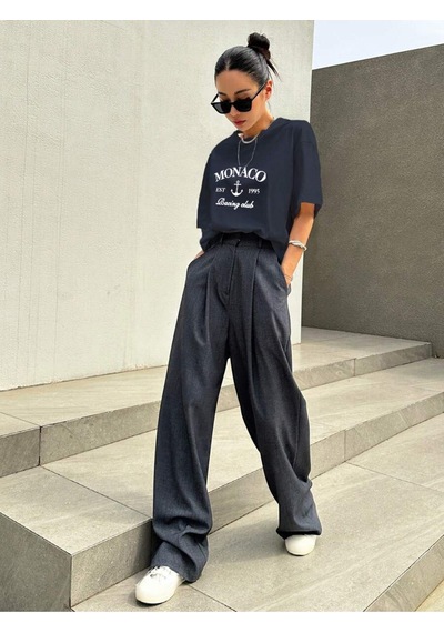 Uyguntarz Unisex Monaco Baskılı Tasarım Tshirt Lacivert