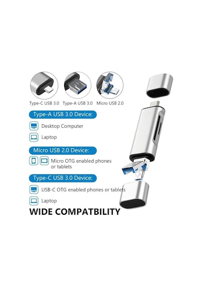Type C Usb Kart Okuyucu Micro Sd Card Reader Çevirici Dönüştürücü Adaptör