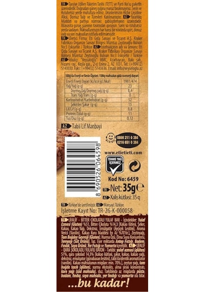 Eti Lifalif Bitter Çikolatalı Yulaf Bar 35 Gr 16 Adet-81
