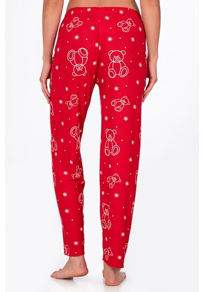 Kompedan Kadın Süet Kırmızı Ayıcık Desenli Pijama Tek Alt Desen 17