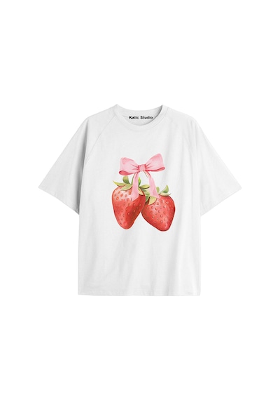 Kalic Studio Y2k Vintage Cherry Baskılı Siyah T-shirt Kod 44 Beyaz-44