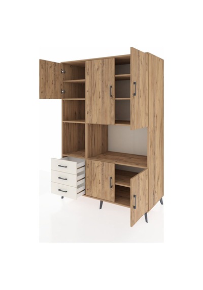 Kronos Dolap 9 Raflı 3 Çekmeceli 5 Kapaklı 132x59x195 Çam-çam... Çam
