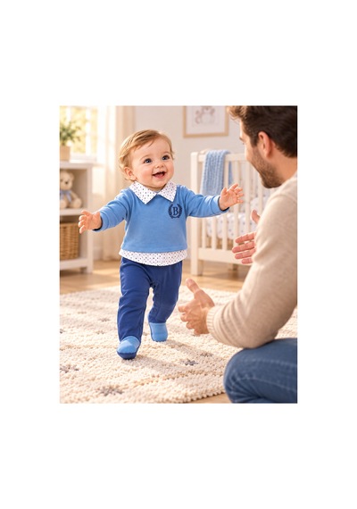 Genel Markalar Ekose Yaka Detaylı Erkek Bebek Tulum Mavi - 926715247 Mavi