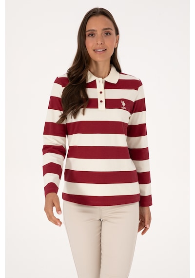 U.S. Polo Assn. Kadın Koyu Frambuaz Çizgili Polo Yaka Sweatshirt 50314207-VR104