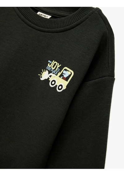 Koton Uzun Kollu Bisiklet Yaka Baskılı Sweatshirt Antrasit 6wmb10266tk Antrasit