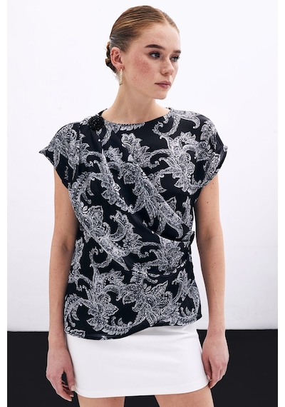 Sateen Aksesuar Detaylı Bluz - Siyah-135901 Siyah