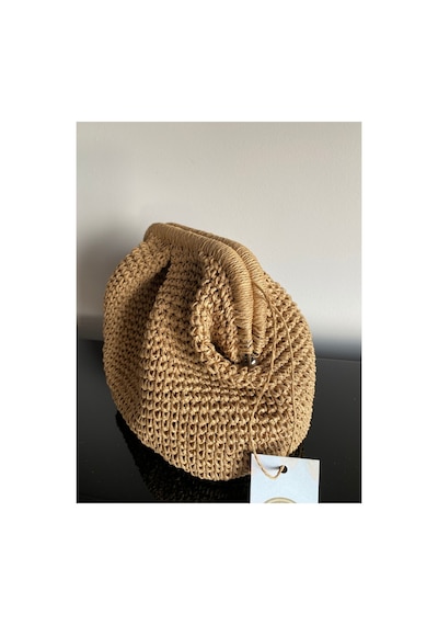 Hasır El Örmesi Portföy Çanta Büyük Boy 30x25 Cm Astarlı