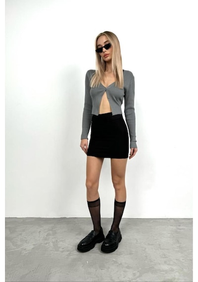 Black Fashion Kemerli Mini Etek Siyah