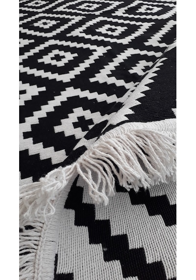 Kilim Çift Taraflı Pamuklu Dokuma Modern Kilim Siyah Beyaz Kilim